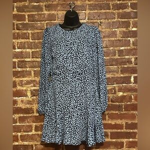Mi Ami Navy Blue Polka Dot Dress Long Sleeve Size LG
